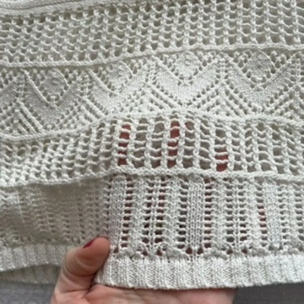 PL Talbots Cream Crochet Style Short-Sleeve Sweater